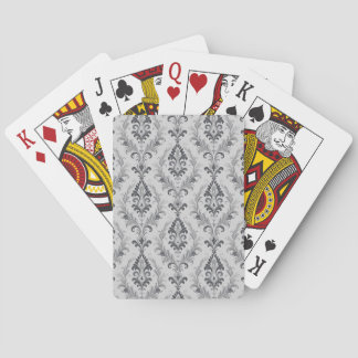 Silver Grey Baroque Damask Floral Pattern Playing Cards