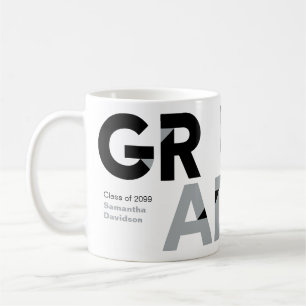 Silver Grey Big Bold Angle-Cut Letters Graduation Coffee Mug