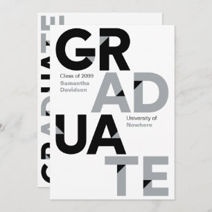 Silver Grey Big Bold Angle-Cut Letters Graduation Invitation