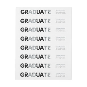 Silver Grey Big Bold Angle-Cut Letters Graduation Wrap Around Label