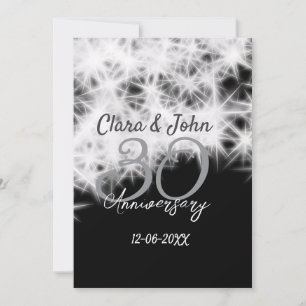 Silver grey black 30th wedding anniversary glitter invitation