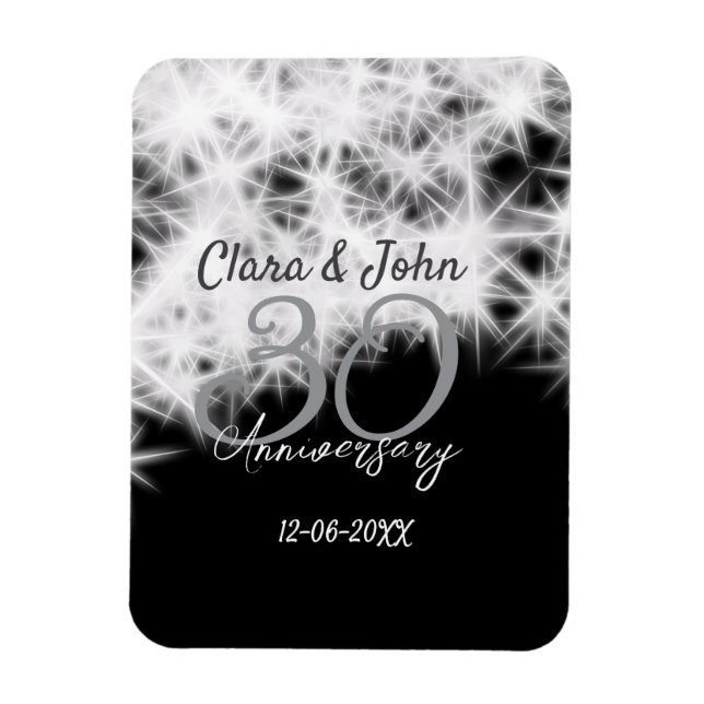Silver grey black 30th wedding anniversary glitter magnet (Vertical)