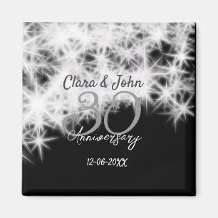 Silver grey black 30th wedding anniversary glitter magnet