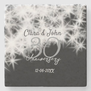 Silver grey black 30th wedding anniversary glitter stone coaster