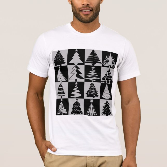 Silver Grey Black Christmas Tree Holiday Pattern T-Shirt (Front)