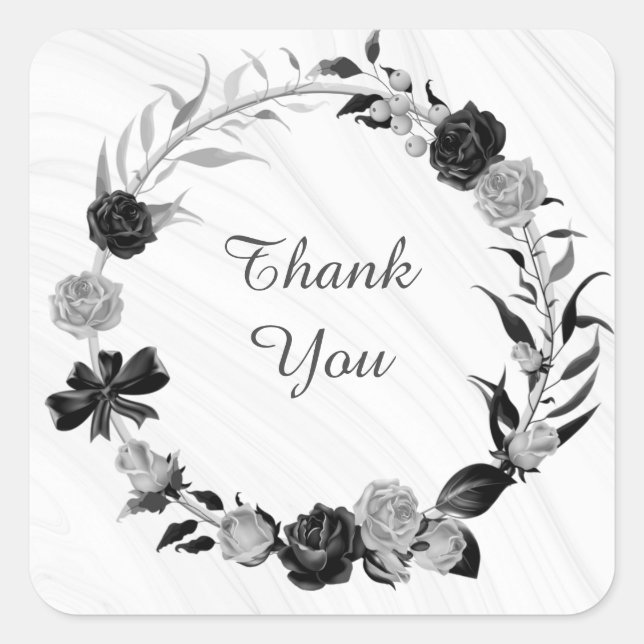 silver grey & black floral wedding square sticker (Front)