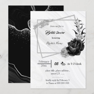 silver grey& black flowers geometric bridal shower invitation