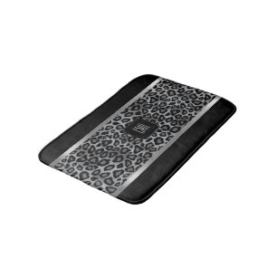 Silver Grey & Black Leopard Pattern - Monogram Bath Mat