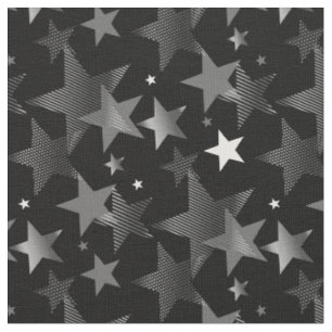 silver grey black stars print fabric