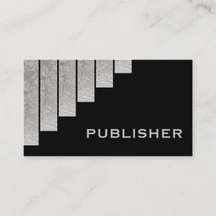 Silver grey, black vertical stripes publisher business card
