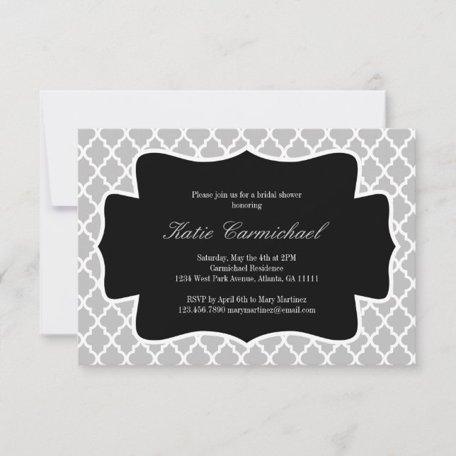 Silver Grey, Black & White Moroccan Invitation (Front)