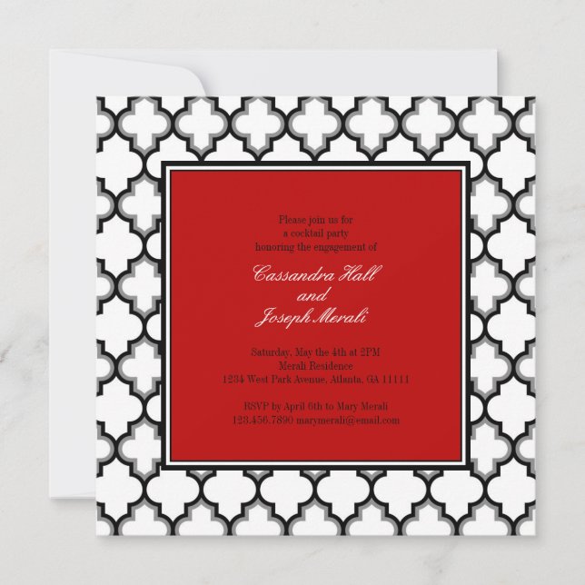 Silver Grey, Black & White Tuxedo Invitation, Red Invitation (Front)