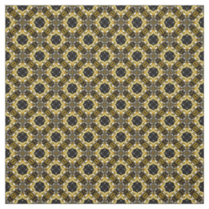 Silver Grey, Black, Yellow Round Tiles Pattern Fabric