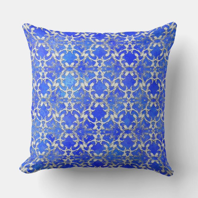Silver Grey Blue Dancing Scrolls Pattern Throw Pillow (Front)