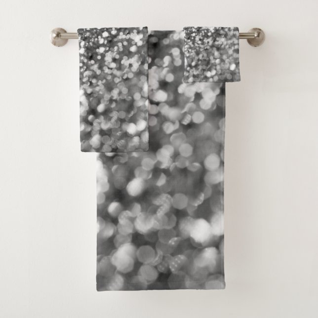 Silver Grey Bokeh Glitter #1 (Faux Glitter) #decor Bath Towel Set (Insitu)