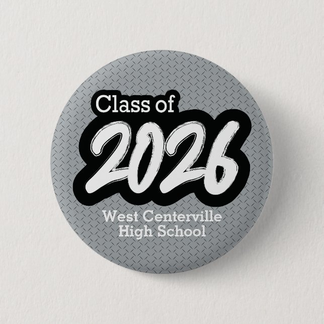 Silver Grey Bold Brush Class of 2026 Button (Front)