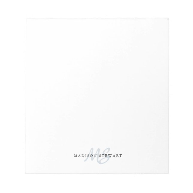 Silver Grey Brush Script Monogram Modern Trendy Notepad (Front)