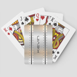 Silver-grey brushed aluminum geometric design playing cards