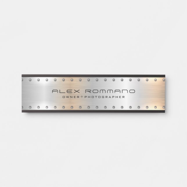 Silver-grey brushed aluminum texture door sign (Front)