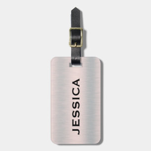 Silver-grey brushed aluminum texture luggage tag