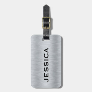 Silver-grey brushed aluminum texture luggage tag