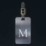 Silver Grey Brushed Metal Foil Script Monogram Luggage Tag<br><div class="desc">Modern Silver Grey Brushed Metal Foil Script Monogram Cute Bag Tag</div>