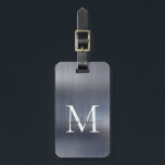 Silver Grey Brushed Metal Foil Script Monogram Luggage Tag<br><div class="desc">Modern Silver Grey Brushed Metal Foil Script Monogram Cute Bag Tag</div>