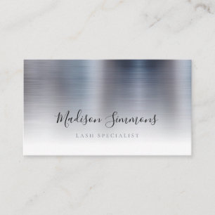 Silver Grey Brushed Metal Monogram Stylish Script Business Card