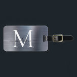 Silver Grey Brushed Metal Script Monogram Cute Luggage Tag<br><div class="desc">Luxury Silver Grey Brushed Metal Script Monogram Cute Bag Tag</div>