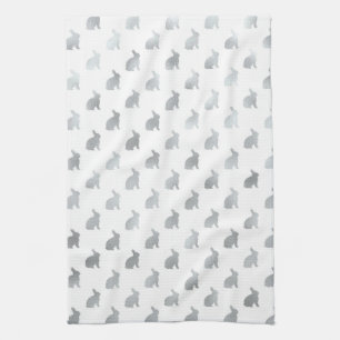 Silver Grey Bunny Background Faux Foil Grey Kitchen Towel