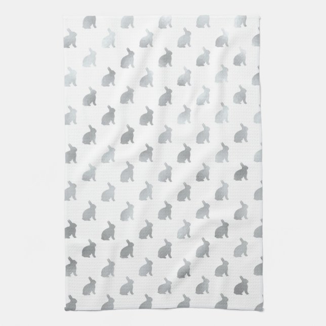 Silver Grey Bunny Background Faux Foil Grey Kitchen Towel (Vertical)