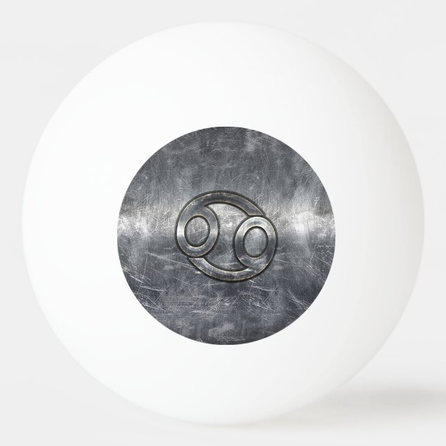 Silver Grey Cancer Zodiac Sign in Distressed Style Ping Pong Ball (Front)