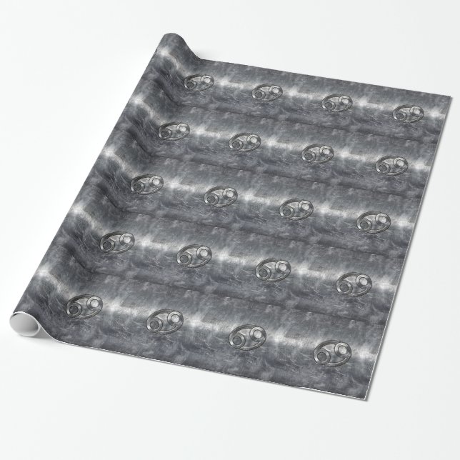 Silver Grey Cancer Zodiac Sign in Distressed Style Wrapping Paper (Unrolled)