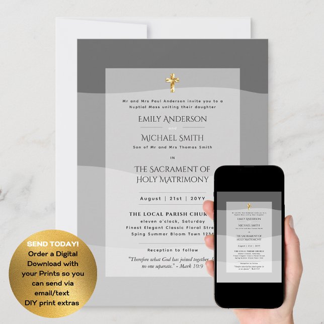 Silver Grey  Catholic Nuptial Mass Wedding Invitation (Creator Uploaded)
