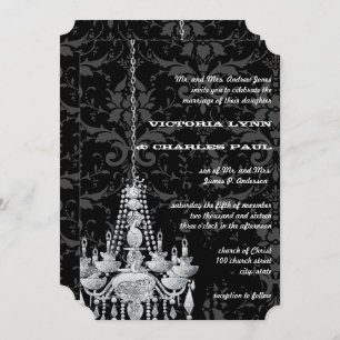Silver & Grey Chandeliers Victorian Damask Wedding Invitation