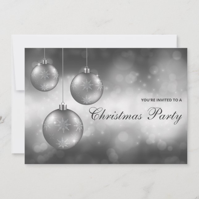 Silver Grey Christmas Baubles Christmas Party Invitation (Front)