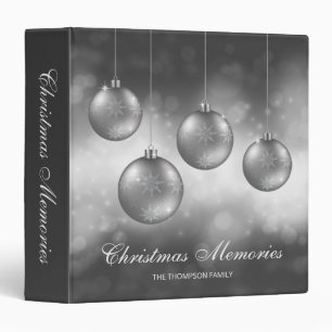 Silver Grey Christmas Baubles With Custom Text Binder
