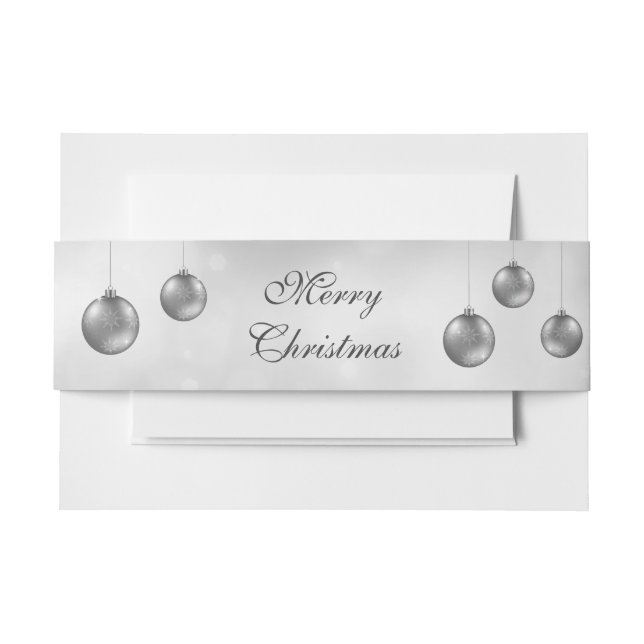 Silver Grey Christmas Baubles With Custom Text Invitation Belly Band (Front Example)