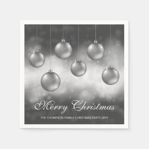 Silver Grey Christmas Baubles With Custom Text Napkin