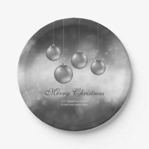 Silver Grey Christmas Baubles With Custom Text Paper Plate