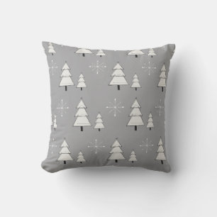 Silver grey Christmas with pines and snowflakes Throw Pillow