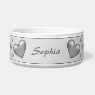 Silver Grey Colour Hearts With Custom Pet Name