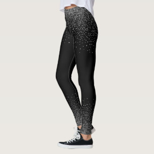 Silver Grey Confetti On Black Leggings