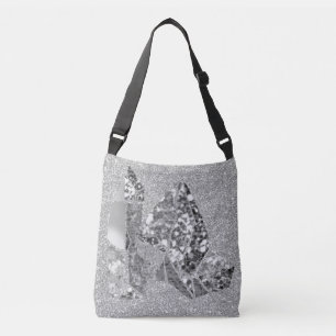 Silver Grey Crystals Faux Glitter Crossbody Bag