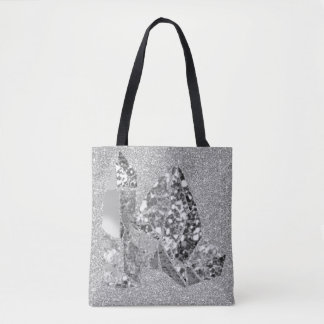 Silver Grey Crystals Faux Glitter Tote Bag