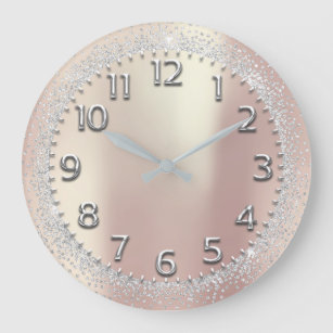Silver Grey Crystals Glitter Arabic Numbers Rose Large Clock