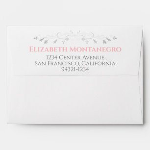 Silver Grey Curls & Swirls & Pink Elegant Wedding Envelope