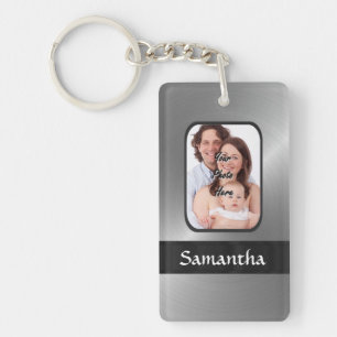 Silver grey custom photo keychain