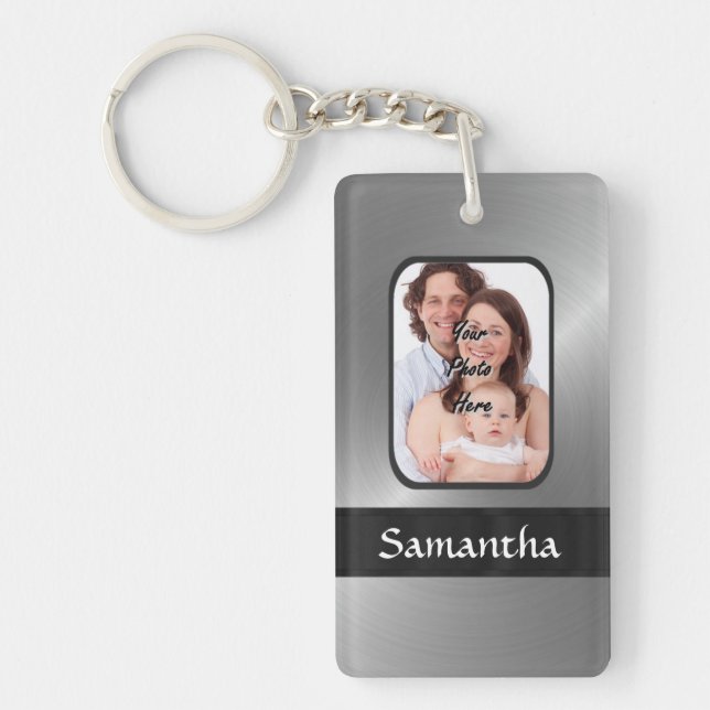 Silver grey custom photo keychain (Front)