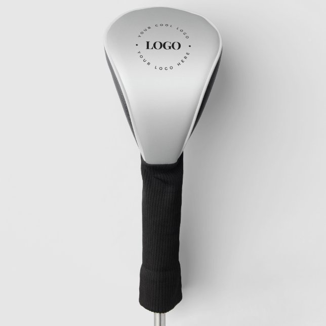 Silver Grey Custom Round Business Logo Company Golf Head Cover (Front)